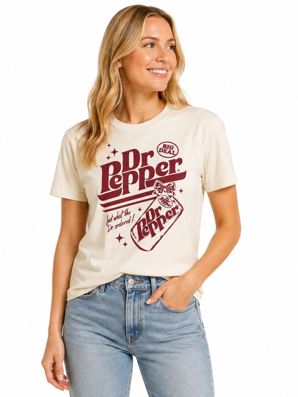 Dr Pepper Big Deal Retro Graphic Baby Tee Cream Size Small